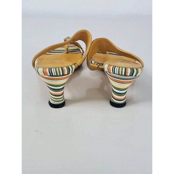 Marchez Vous Striped Leather Kitten Low Heels Size 6.5 Yellow Green Shoes - Picture 5 of 15